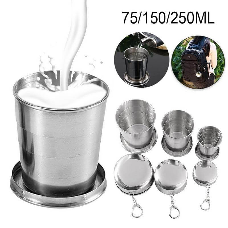 Foldable Portable Stainless Steel Camping Cup With Keychain - Image 6