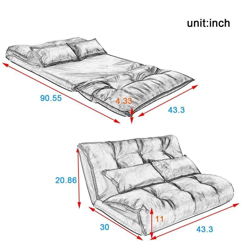 Modern Foldable PU Leather Leisure Floor Sofa Bed with 2 Pillows - Image 8