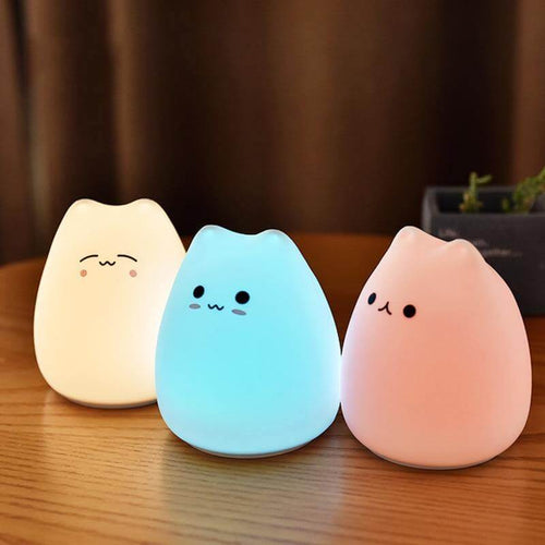 Colorful LED Silicone Touch Sensor Cat Night Lamp - Image 0