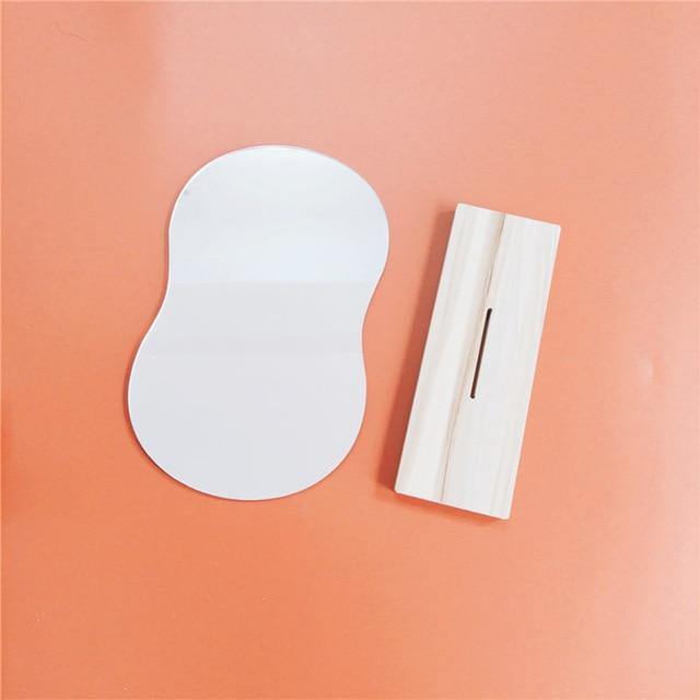 Irregular Korean Style Decorative Make-up Mirror Wooden Base - Image 5