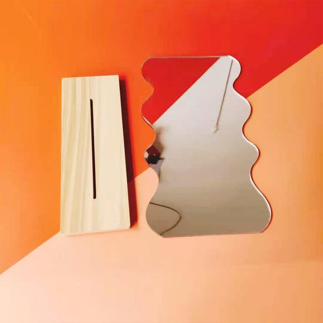 Irregular Korean Style Decorative Make-up Mirror Wooden Base - Image 1