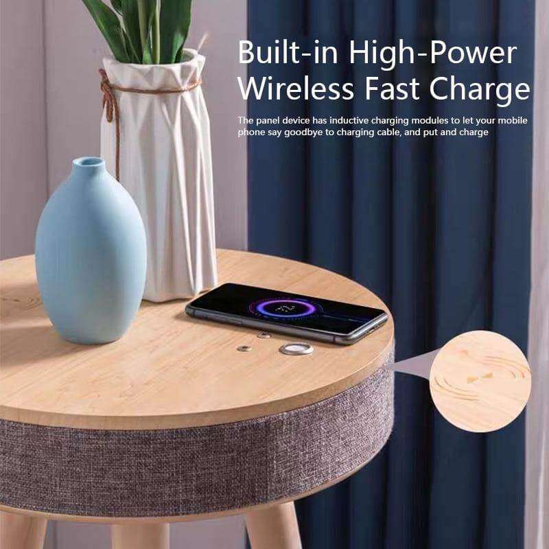 Smart Wooden Bluetooth Speaker Wireless Charging Coffee Side Table - Image 5