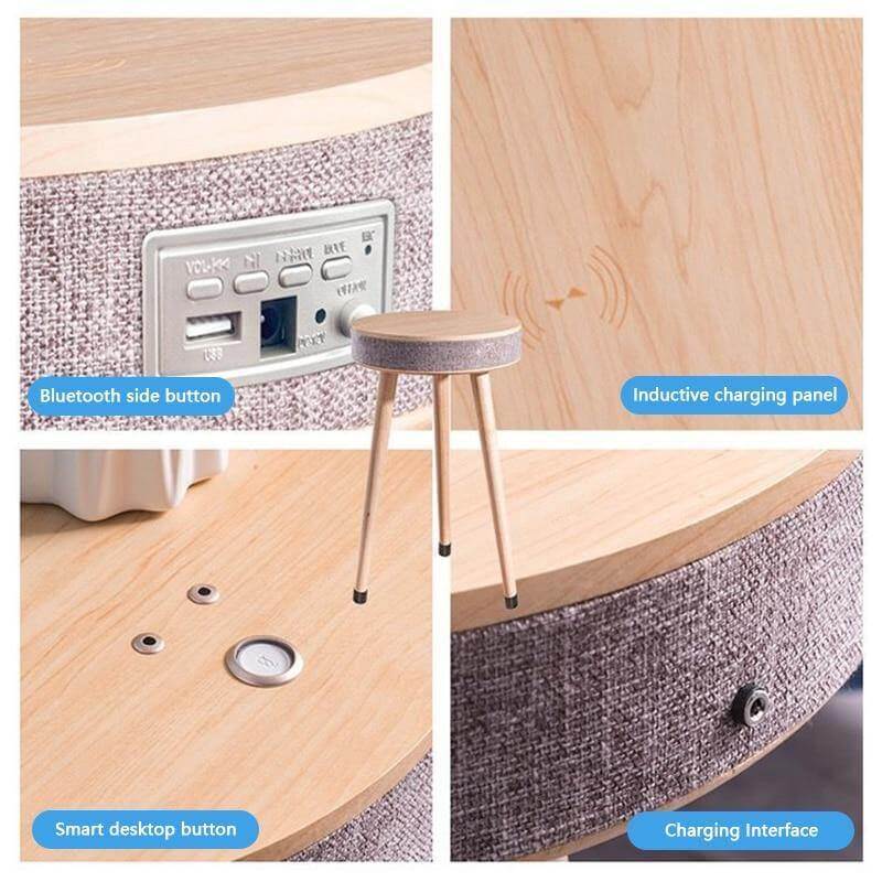 Smart Wooden Bluetooth Speaker Wireless Charging Coffee Side Table - Image 8
