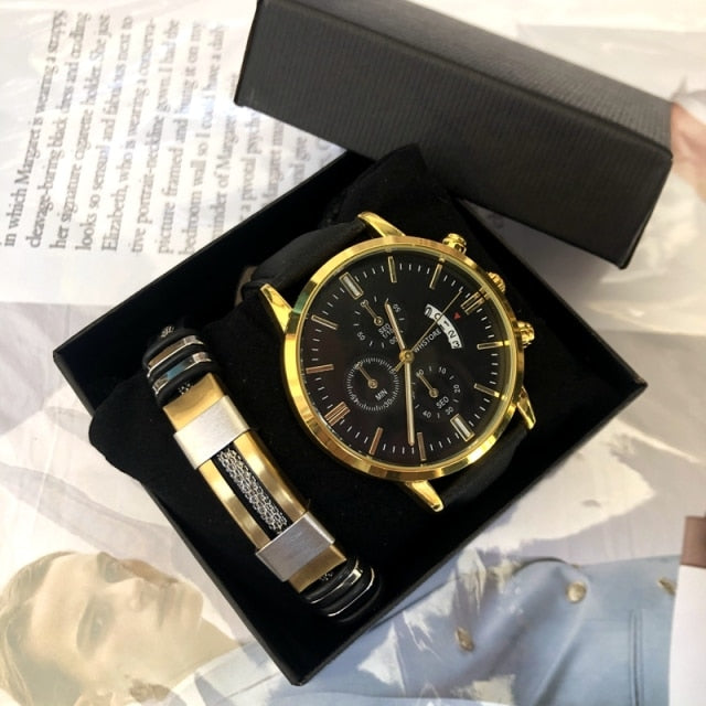 Elegant Watch Leather Bracelet Gift Set - Image 6