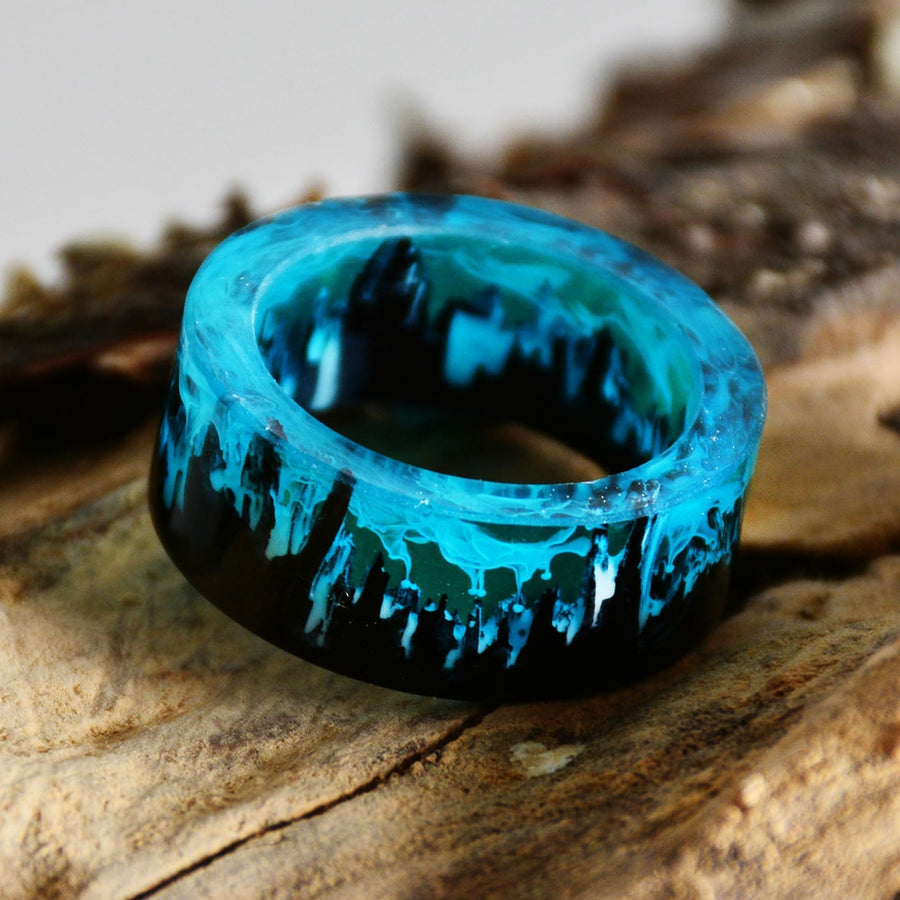 Magical Mountains Wooden Resin Ring - Image 1