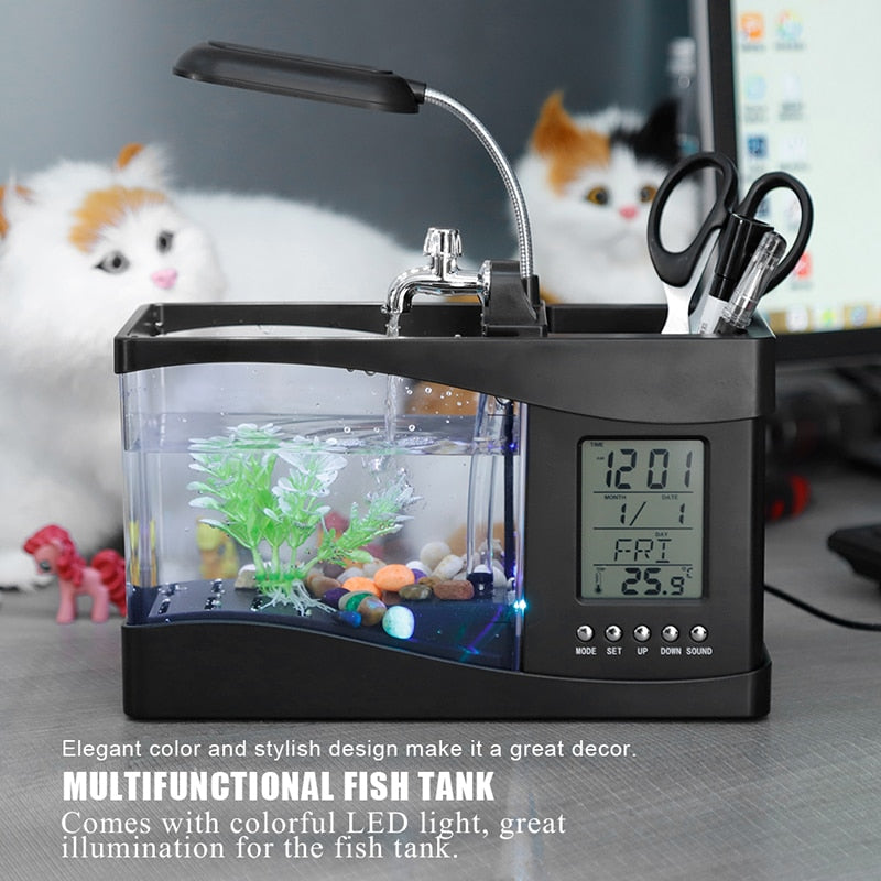 LCD Clock Mini Fish Tank Aquarium - Image 1
