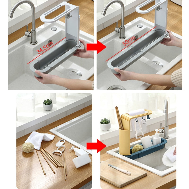 Adjustable Shelf Drain Rack Kitchen Organizer - Image 1