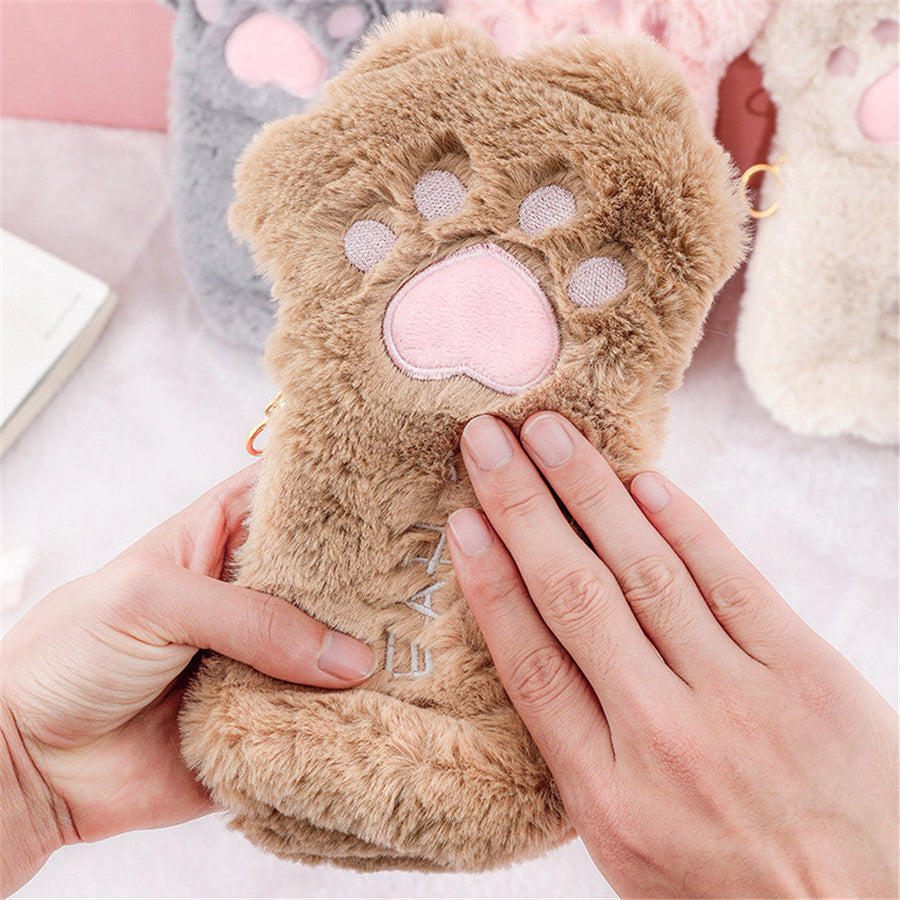 Cute Cat Paw Plush Pencil Bag - Image 1