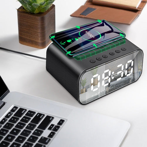 Wireless Dijital Alarm Clock Phone Charger Speaker - Image 0