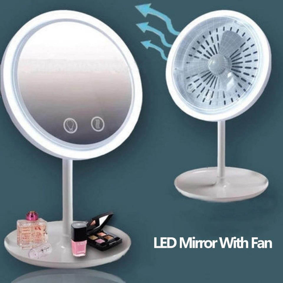2in1 LED Light Makeup Mirror With Fan - Image 1