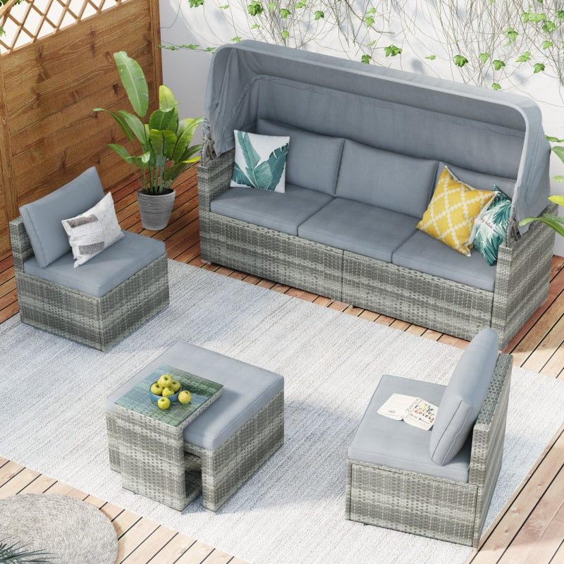 Sectional Canopy Daybed Outdoor Furniture Set - Image 6