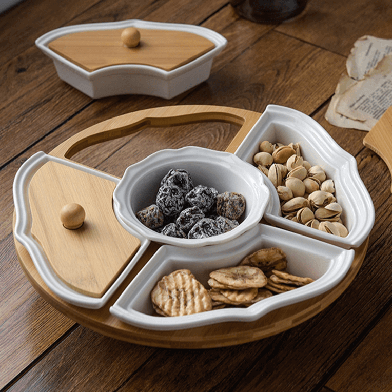 Five Grid Rotating Ceramic Breakfast Platter - Image 1