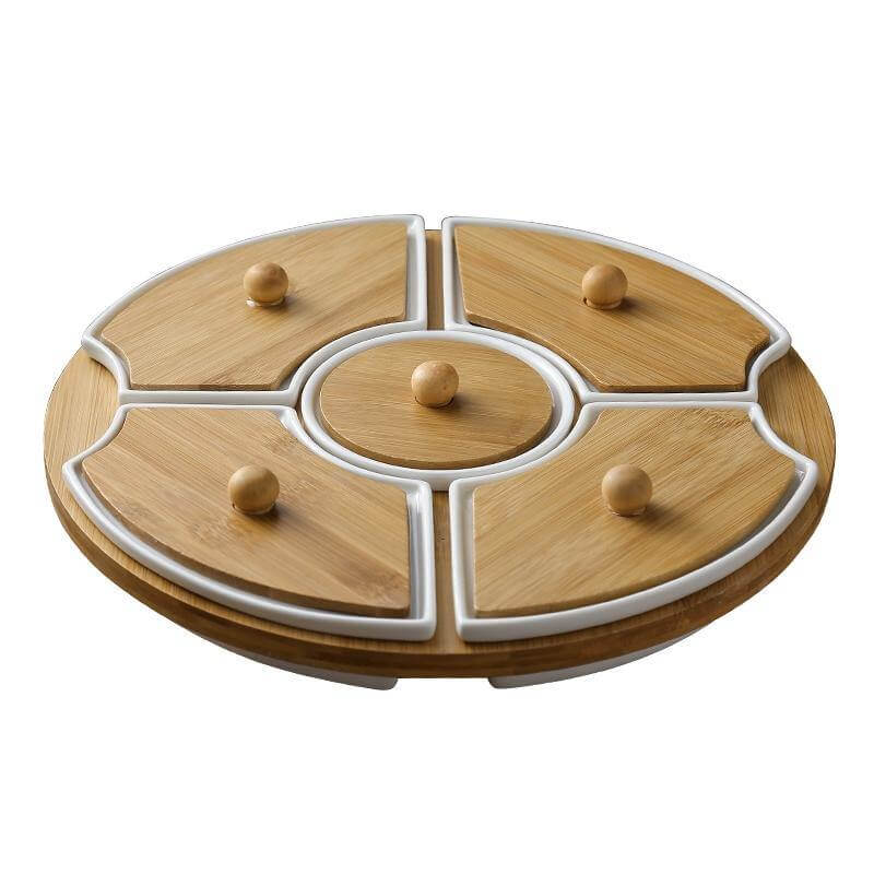 Five Grid Rotating Ceramic Breakfast Platter - Image 9