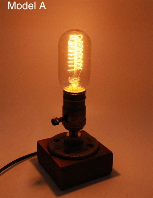Vintage Industrial Wooden Dimmable Table Lamp - Image 9