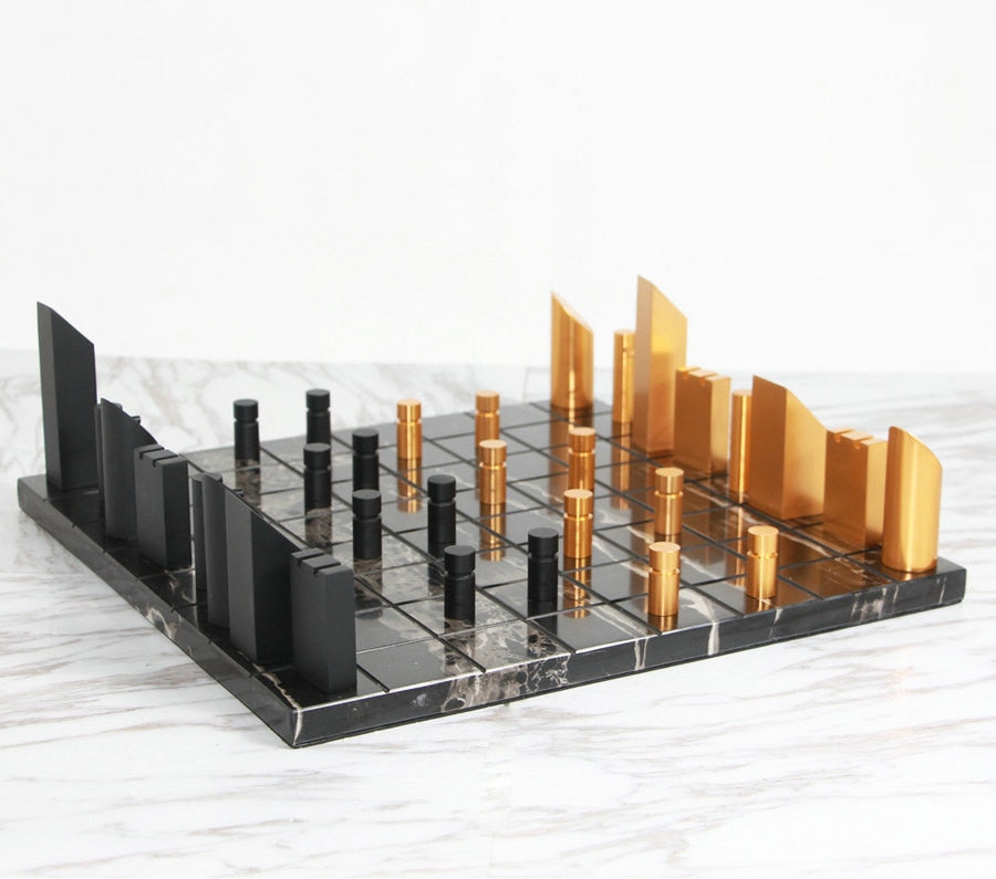 Modern Gold Black Marble Chess Board - Image 1