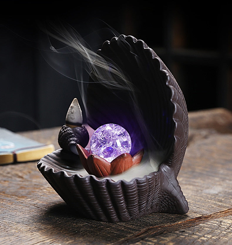 Ceramic Shell Incense Holder Led Lamp - Image 3