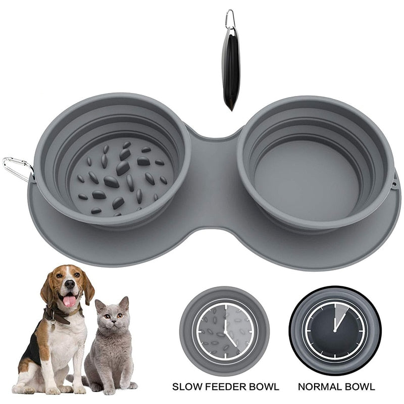 Foldable Travel Pet Double Feeding Bowl - Image 0