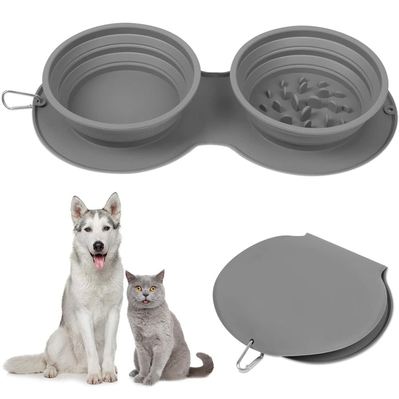 Foldable Travel Pet Double Feeding Bowl - Image 2