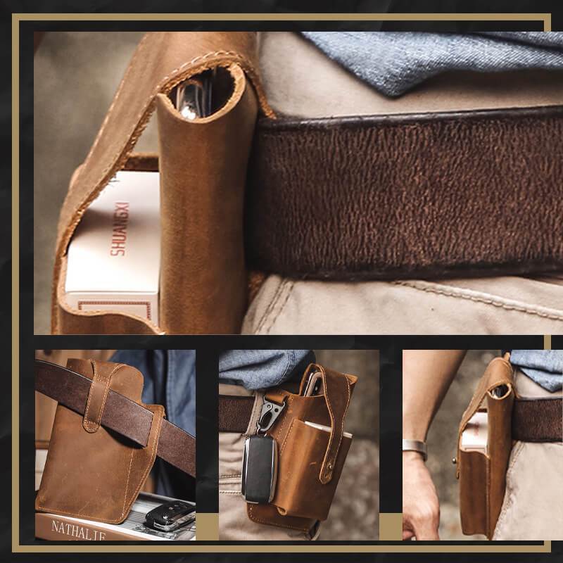 Retro Leather Multifunctional Phone Holder Waist Bag - Image 3