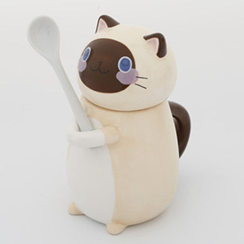 Cute Cat Handmade Coffee Mugs with Spoon - Image 13