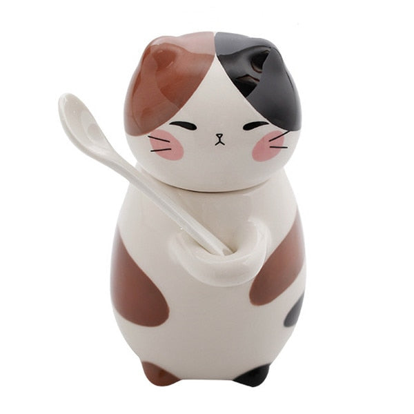 Cute Cat Handmade Coffee Mugs with Spoon - Image 4