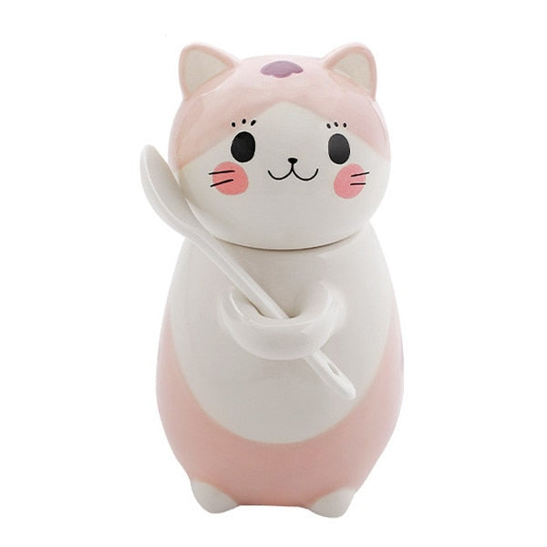 Cute Cat Handmade Coffee Mugs with Spoon - Image 11