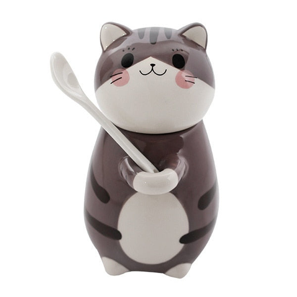 Cute Cat Handmade Coffee Mugs with Spoon - Image 15