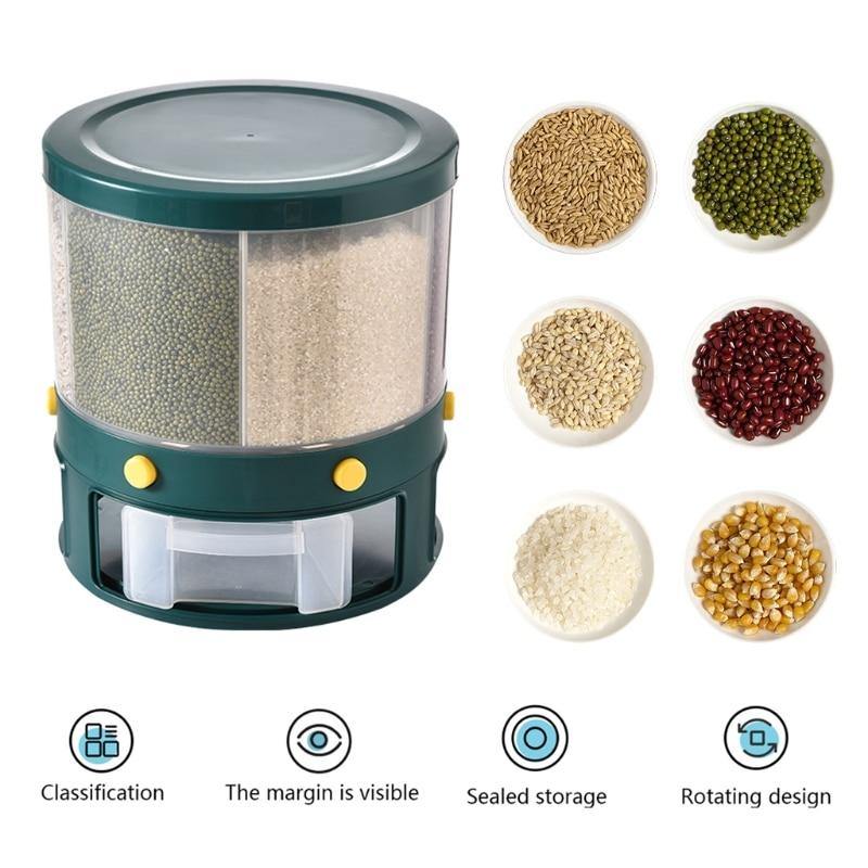 6 Grid Rotating Rice Storage Box Dispenser - Image 6