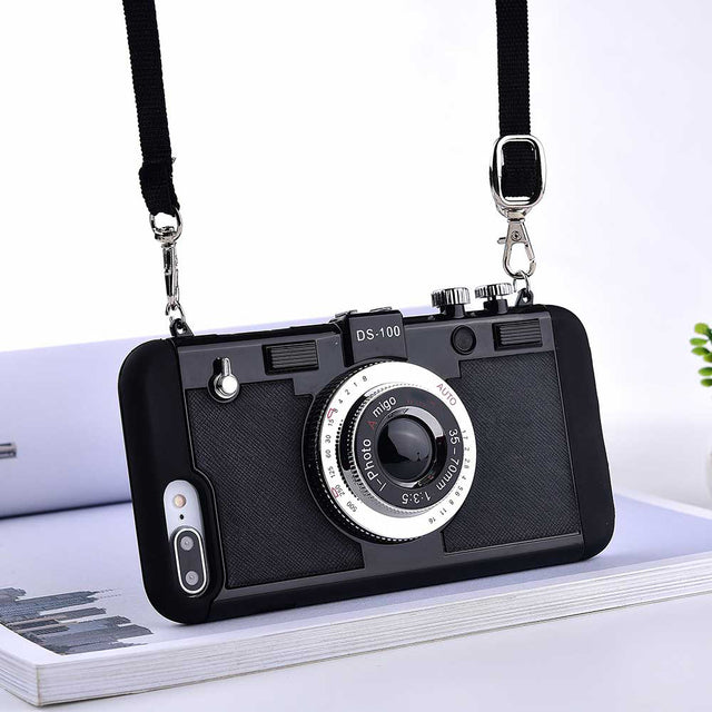 Retro Camera Silicone Iphone Cases With Long Strap Rope - Image 1