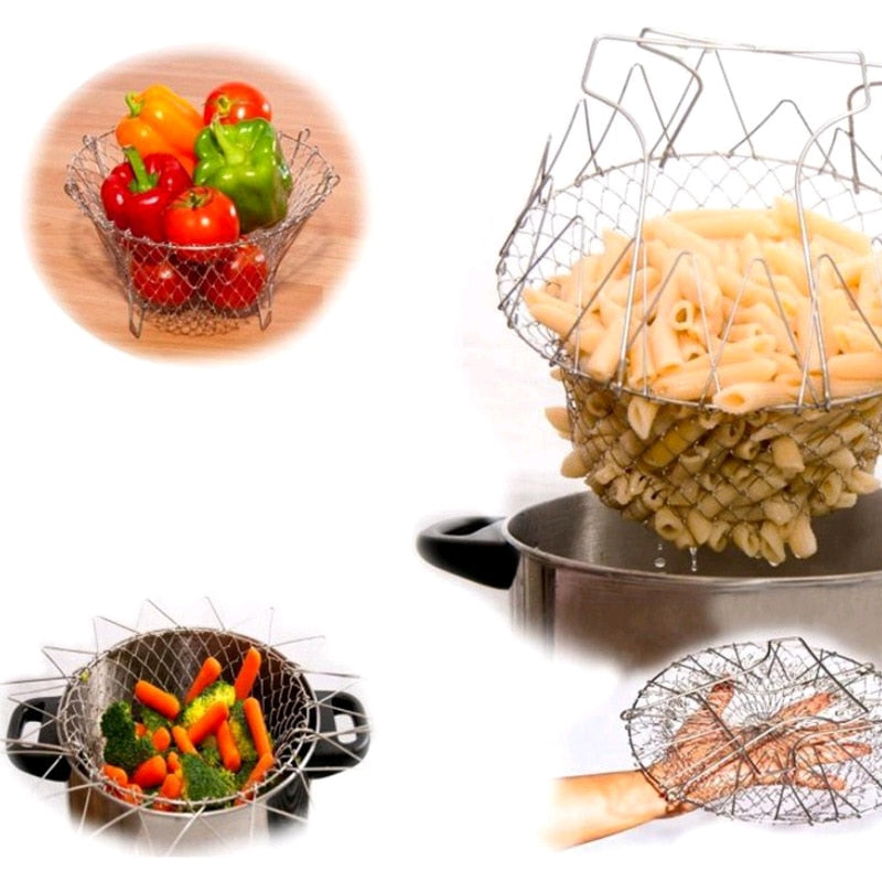 Multifunctional Foldable Steam Fry Cooking Mesh Strainer - Image 3