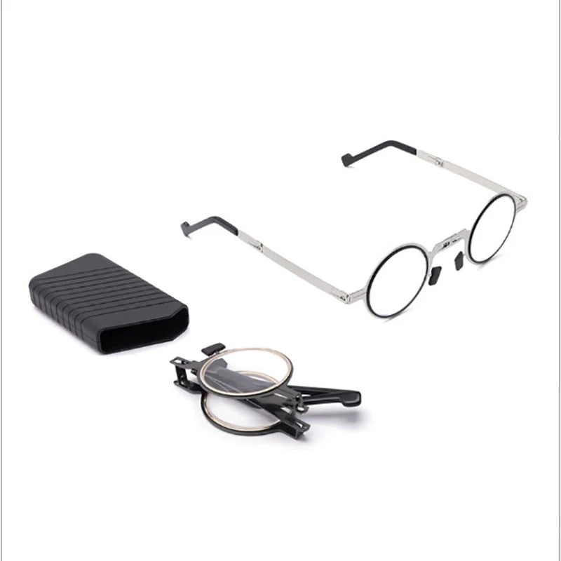Foldable Blue Light Metal Round Reading Glasses - Image 4
