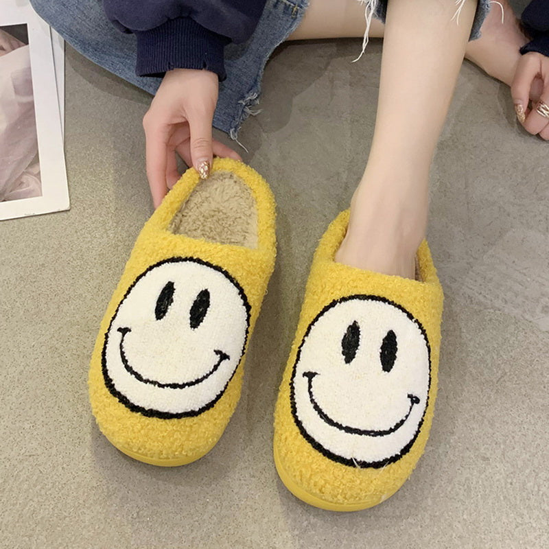 Smiley Face Warm Fluffy Slippers - Image 1