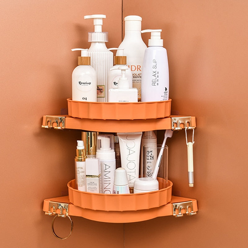 Wall-Mounted Pastel Bathroom Corner Storage Shelf - Image 0