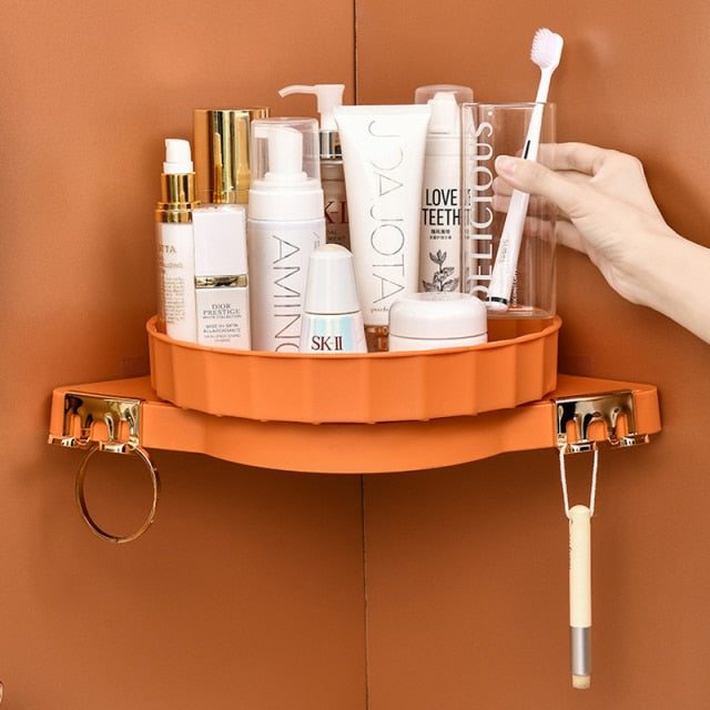 Wall-Mounted Pastel Bathroom Corner Storage Shelf - Image 4