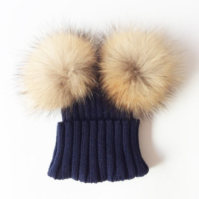 Baby Girl Hat Raccon Fur Two Ball Caps For Baby - Image 10