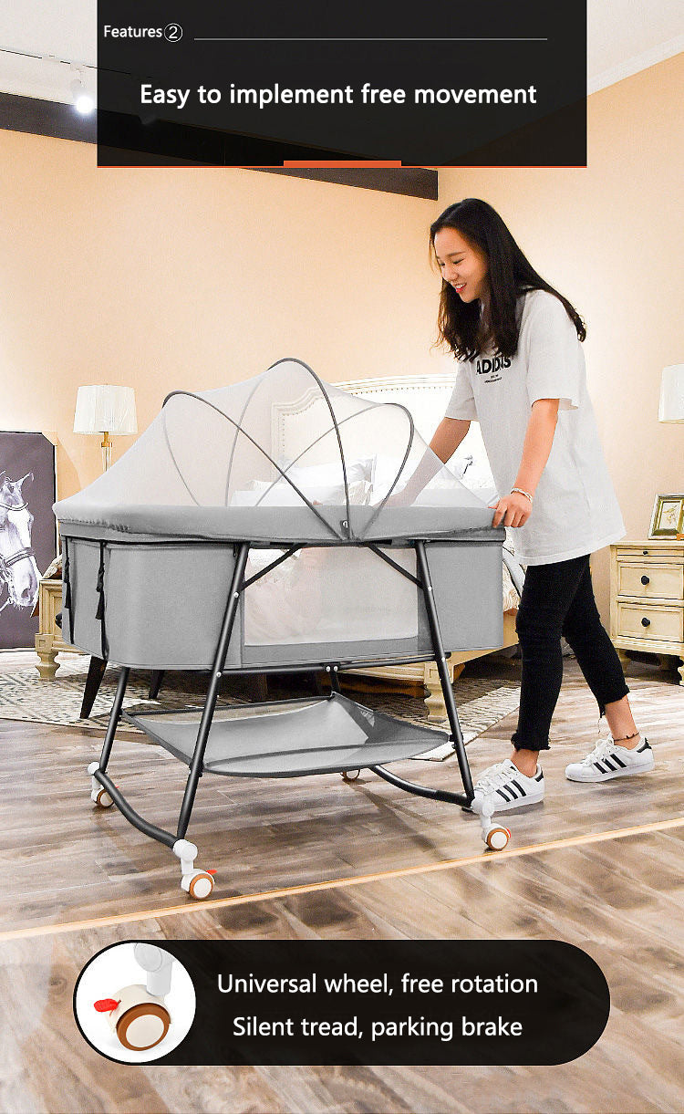 European Built-in Mosquito Net Foldable Baby Crib Infant Bed - Image 4