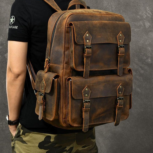 Large Capacity Leather Retro Men's Outdoor Backpack - Image 0