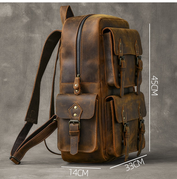 Large Capacity Leather Retro Men's Outdoor Backpack - Image 7