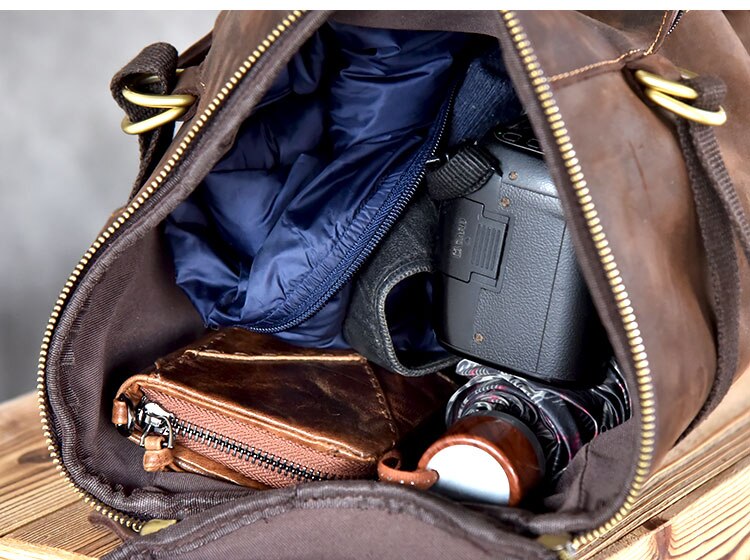Vintage Leather Shoulder Men's Backpack - Image 8