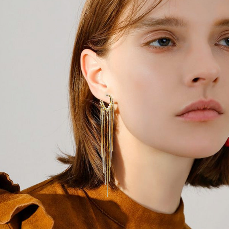 Korean Style Long Tassel Drop Heart Earrings - Image 1