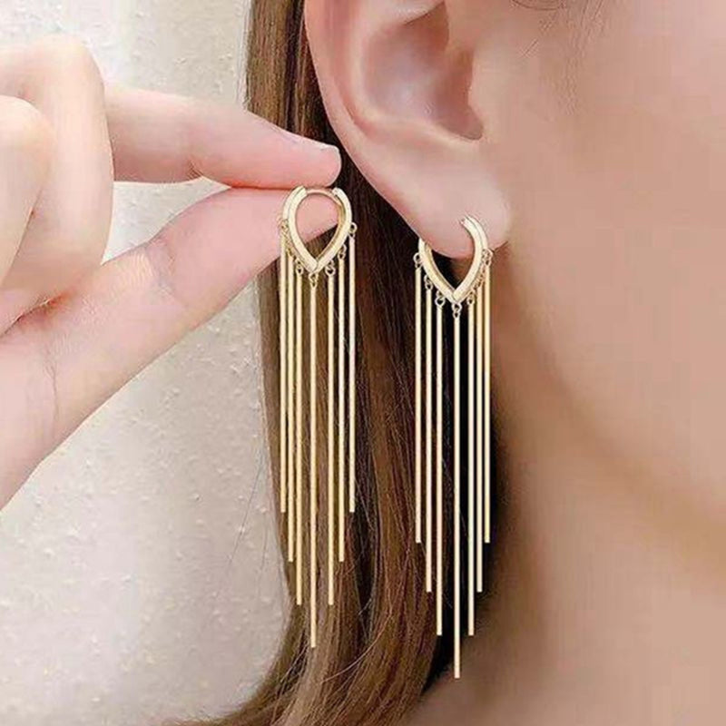 Korean Style Long Tassel Drop Heart Earrings - Image 0