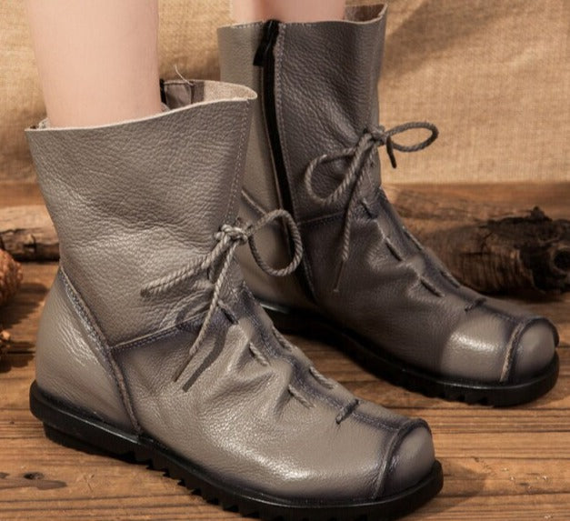 Vintage Look Winter Low Heel Casual Female Short Boots - Image 12
