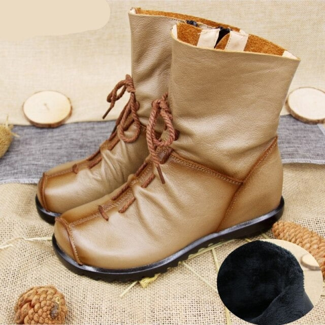 Vintage Look Winter Low Heel Casual Female Short Boots - Image 9