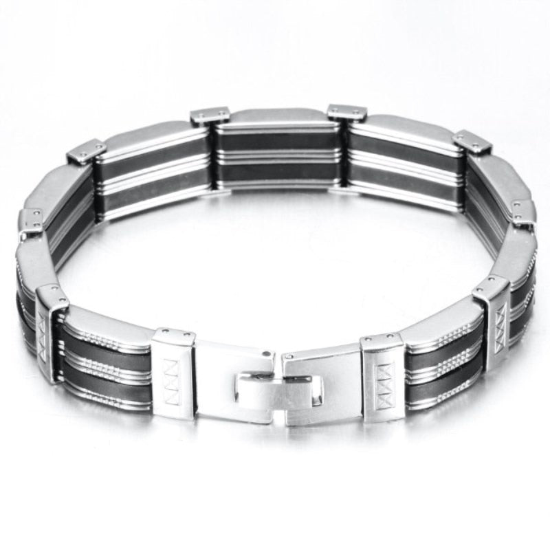 Luxury Black Silicone Stainless Steel Bracelet Men - Image 3