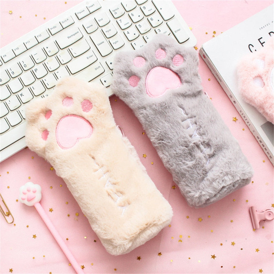 Cute Cat Paw Plush Pencil Bag - Image 0