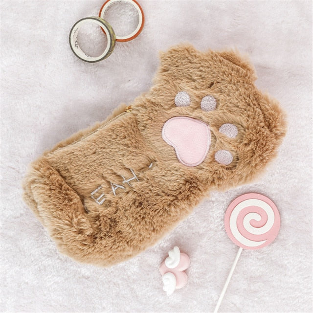 Cute Cat Paw Plush Pencil Bag - Image 4