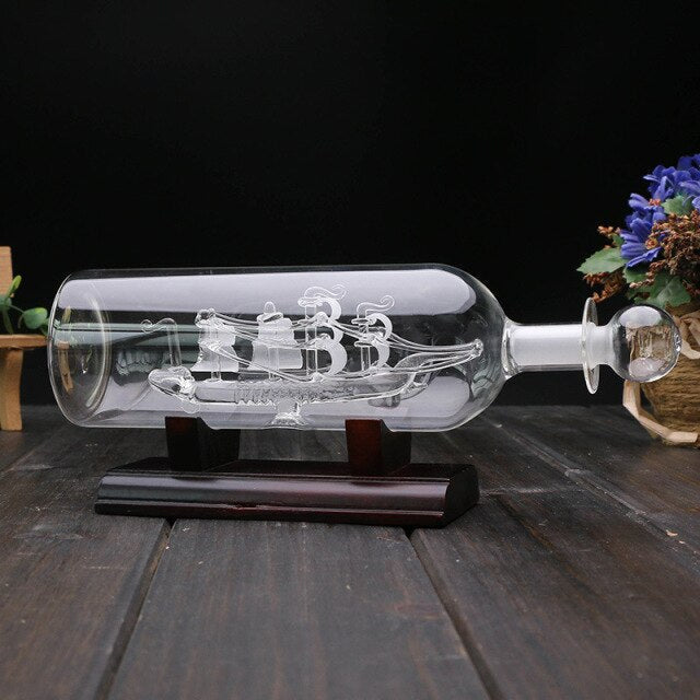 Vintage Ship in a Bottle Glass Boat Home Decor - Image 3