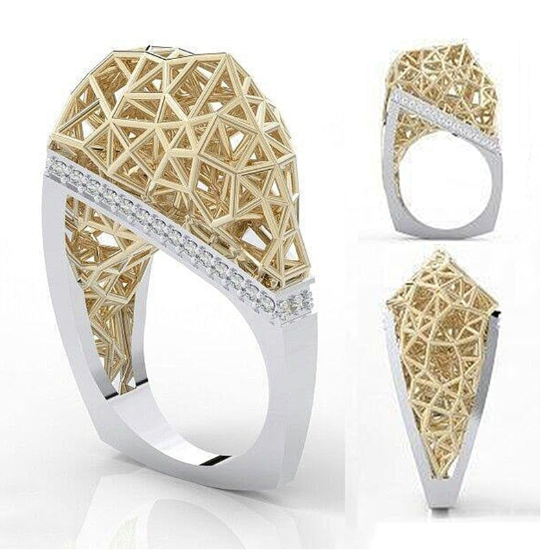 Modern Unique Bird Nest Hollow Network Ring - Image 1