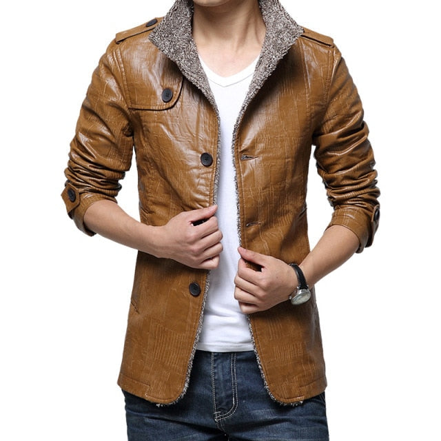 Windbreaker Leather Long Coats Jacket for Men - Image 6