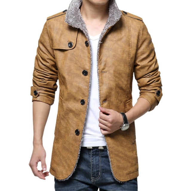 Windbreaker Leather Long Coats Jacket for Men - Image 7